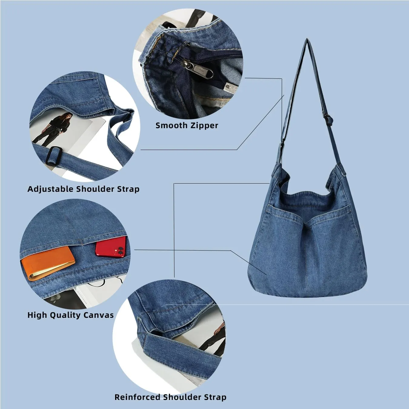 Hobo Bag Canvas Crossbody Shoulder Bag for Women and Men Large Casual Messenger Bags Canvas Tote Bag Travel Work