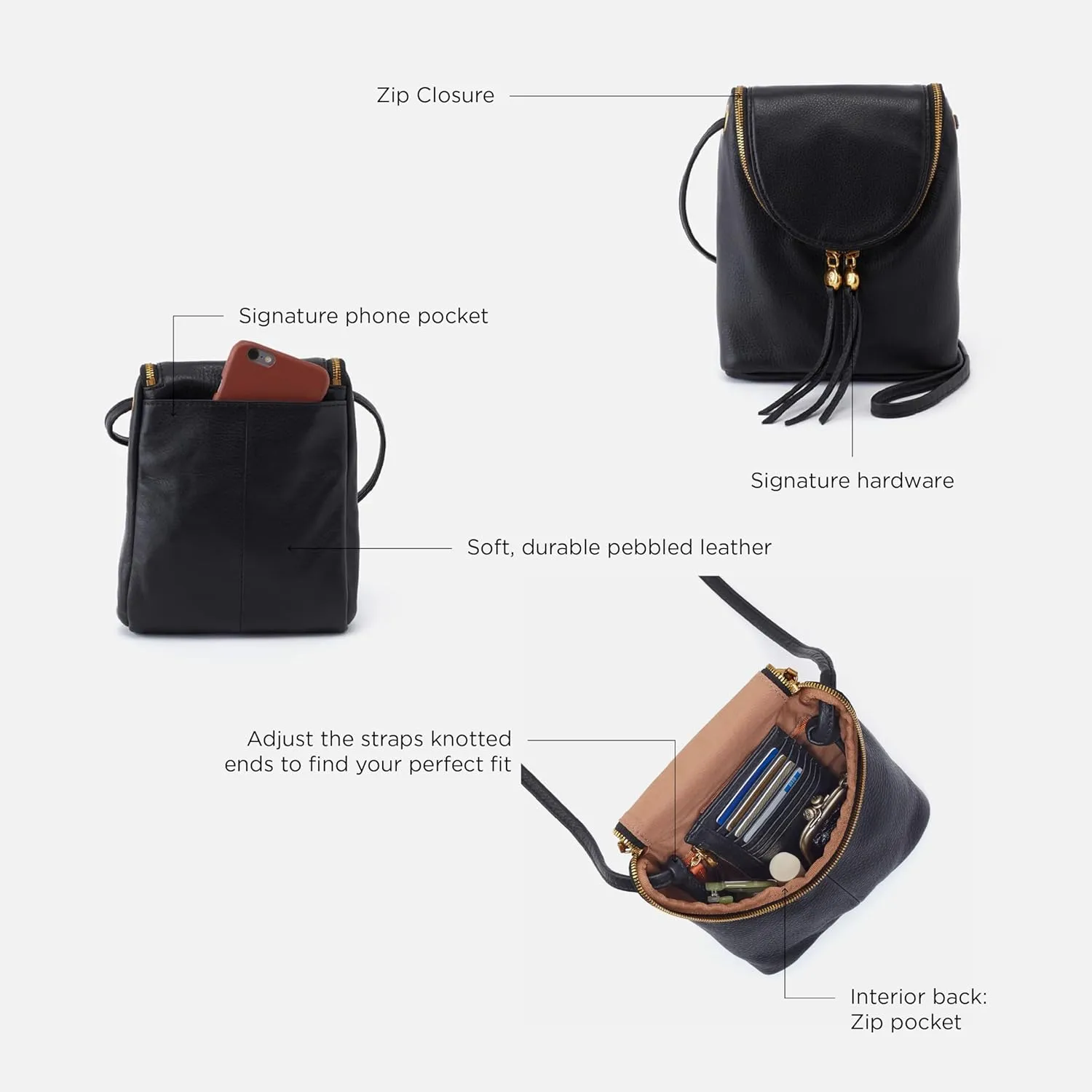 HOBO Fern Leather Crossbody Bag for Women, Purse With Adjustable Straps
