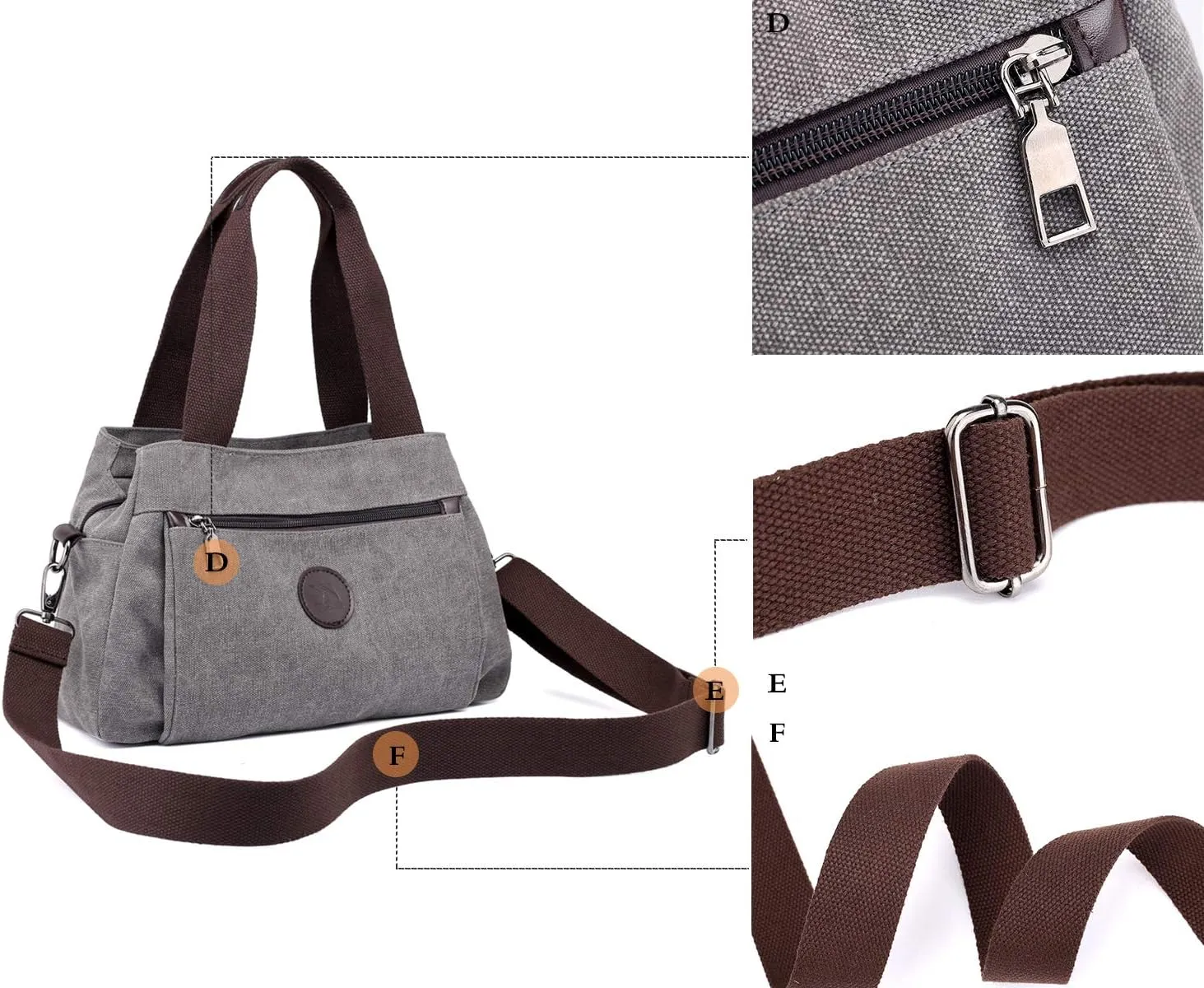 Hobo Handbags Canvas Crossbody Bag for Women Multi Compartment Tote Purse Bags