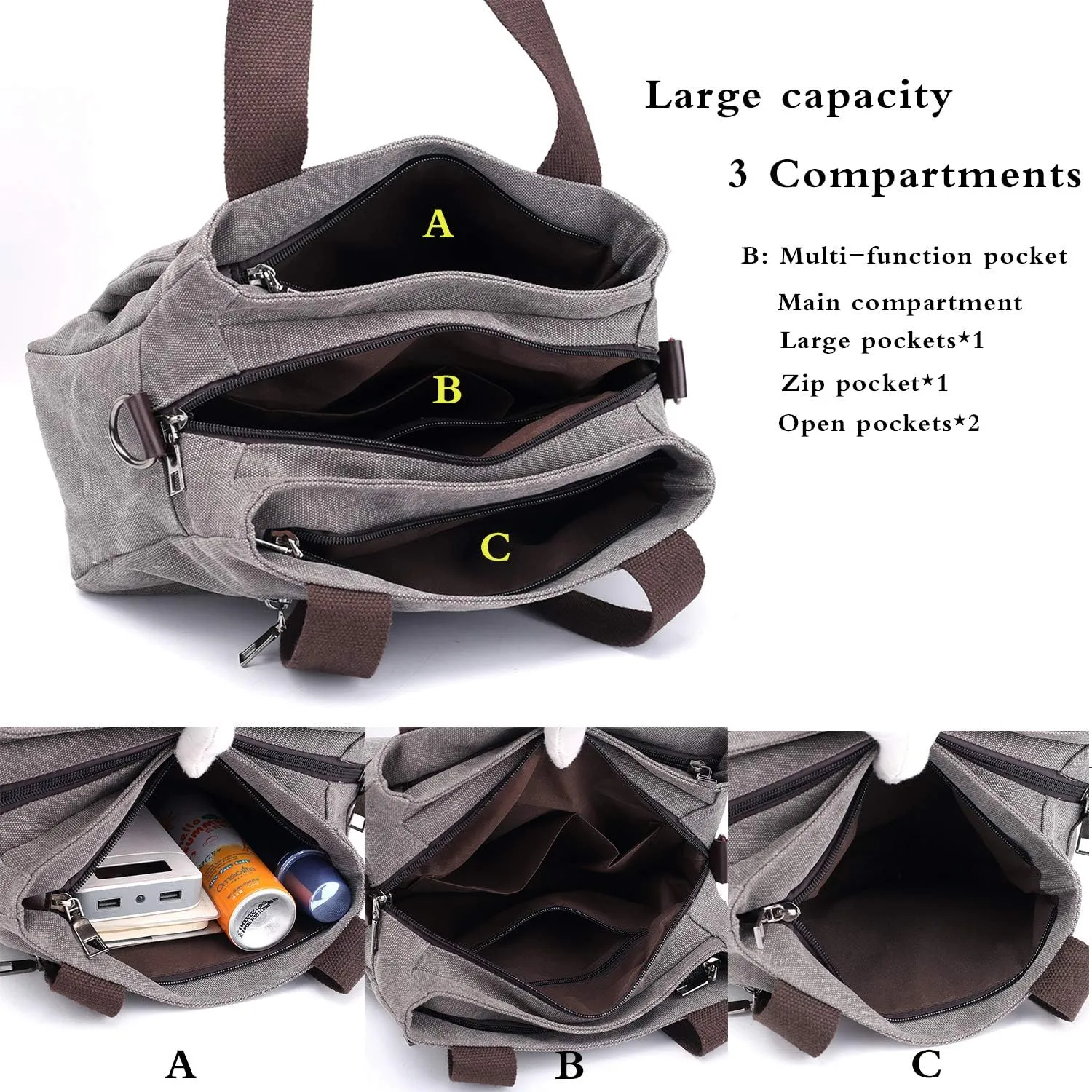 Hobo Handbags Canvas Crossbody Bag for Women Multi Compartment Tote Purse Bags