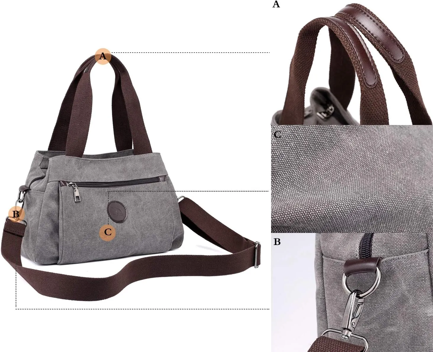 Hobo Handbags Canvas Crossbody Bag for Women Multi Compartment Tote Purse Bags