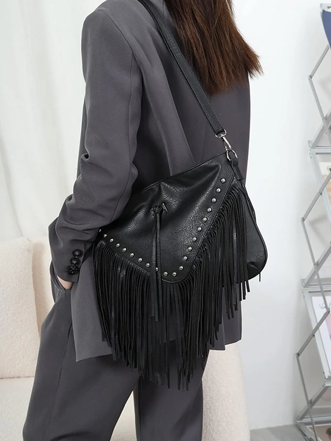 Hoce Women’s Leather Fringe Messenger Bag Large Hobo Crossbody Tassel Shoulder Bags, Gift for Mom Wife Girlfriend