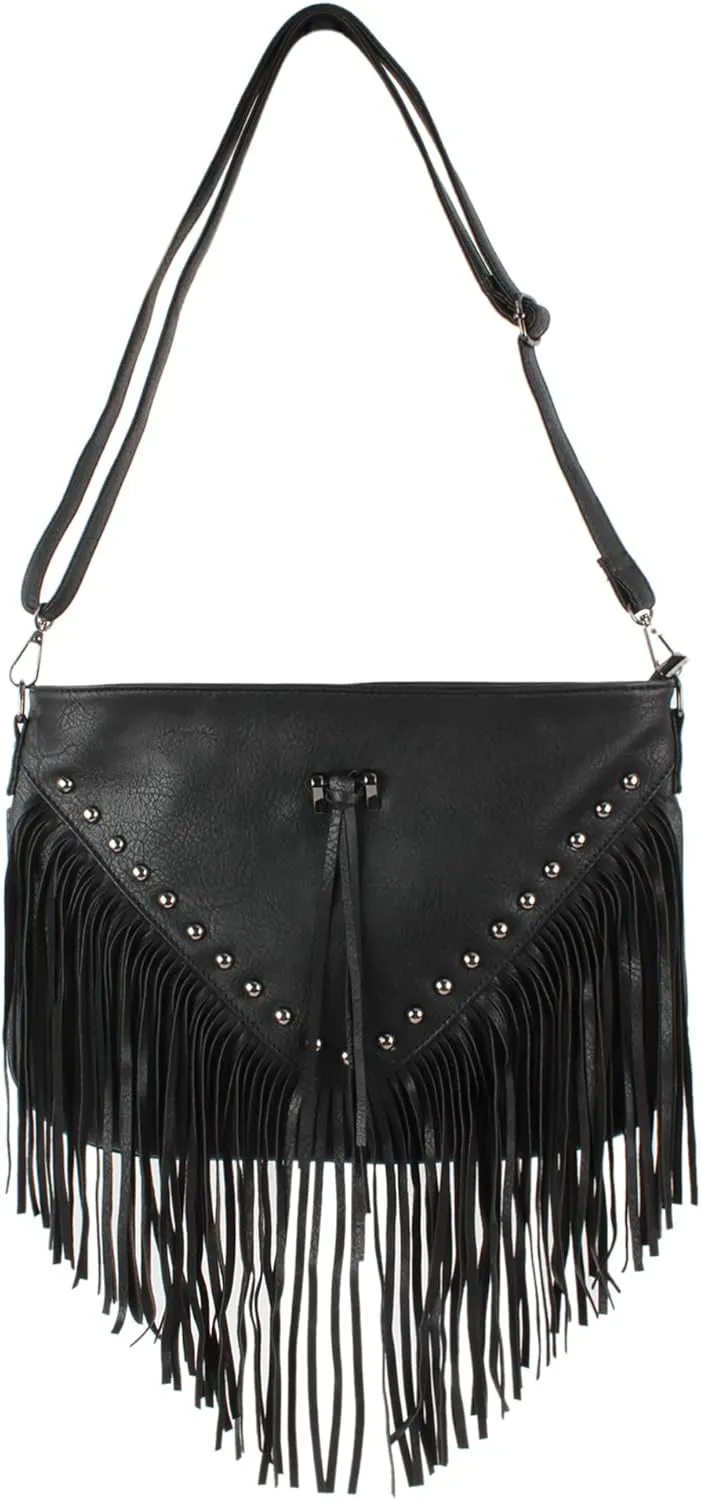 Hoce Women’s Leather Fringe Messenger Bag Large Hobo Crossbody Tassel Shoulder Bags, Gift for Mom Wife Girlfriend
