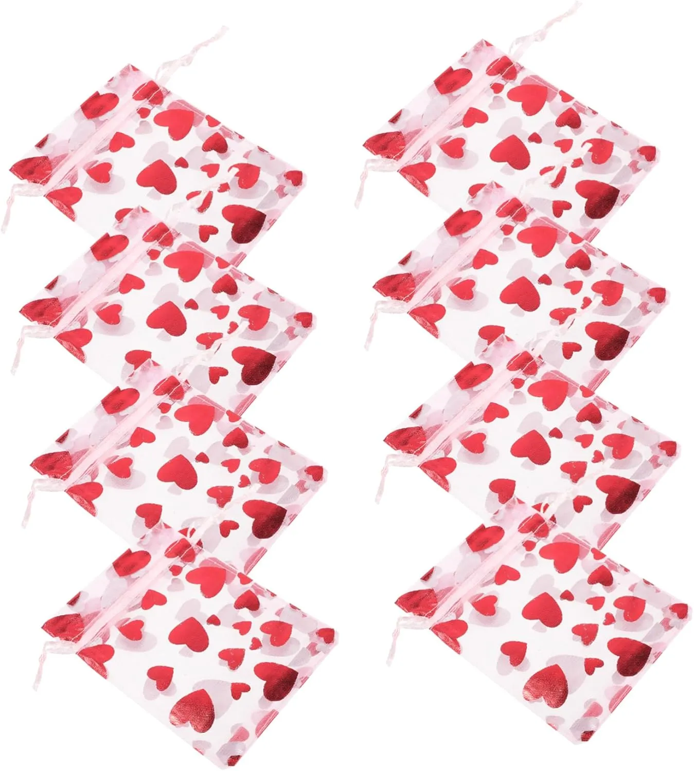 Hoement Unique Heart Organza Jewelry Pouches 100pcs Candy Bags Drawstring Treat Bags for Valentines Day Celebration