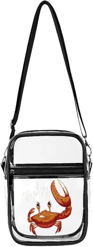 Holy Crab Clear Stadium Crossbody Bags Adjustable Strap Shoulder Purse for Women and Men