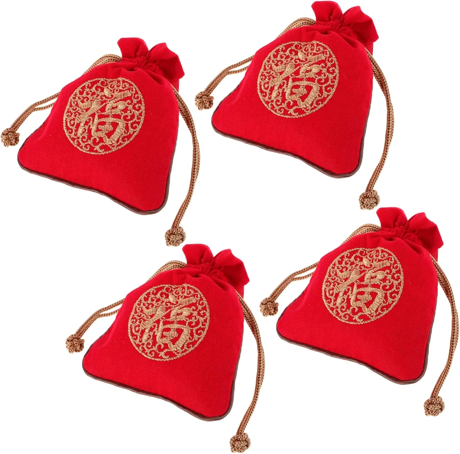 Homoyoyo Mini Drawstring Pouches 4pcs Fabric Jewelry Organizers Chinese Lucky Bag Embroidery Sturdy Burlap for Travel Home Office