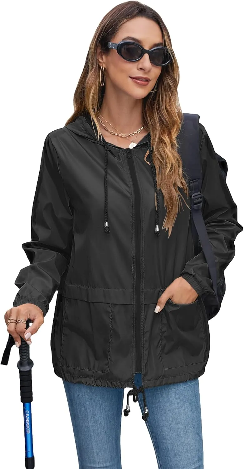 Hount Women's Lightweight Hooded Raincoat Waterproof Packable Active Outdoor Rain Jacket (S-3XL)