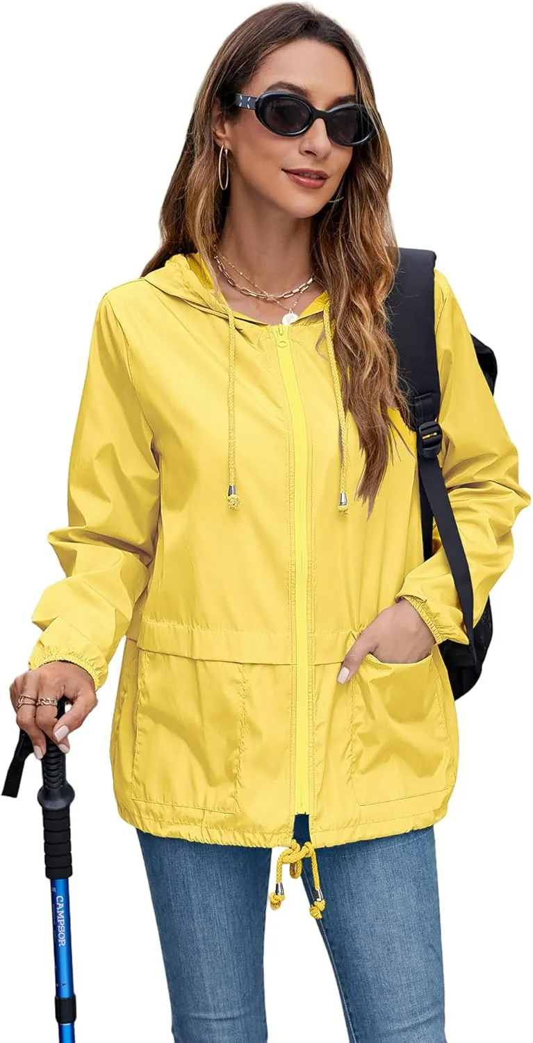Hount Women's Lightweight Hooded Raincoat Waterproof Packable Active Outdoor Rain Jacket (S-3XL)