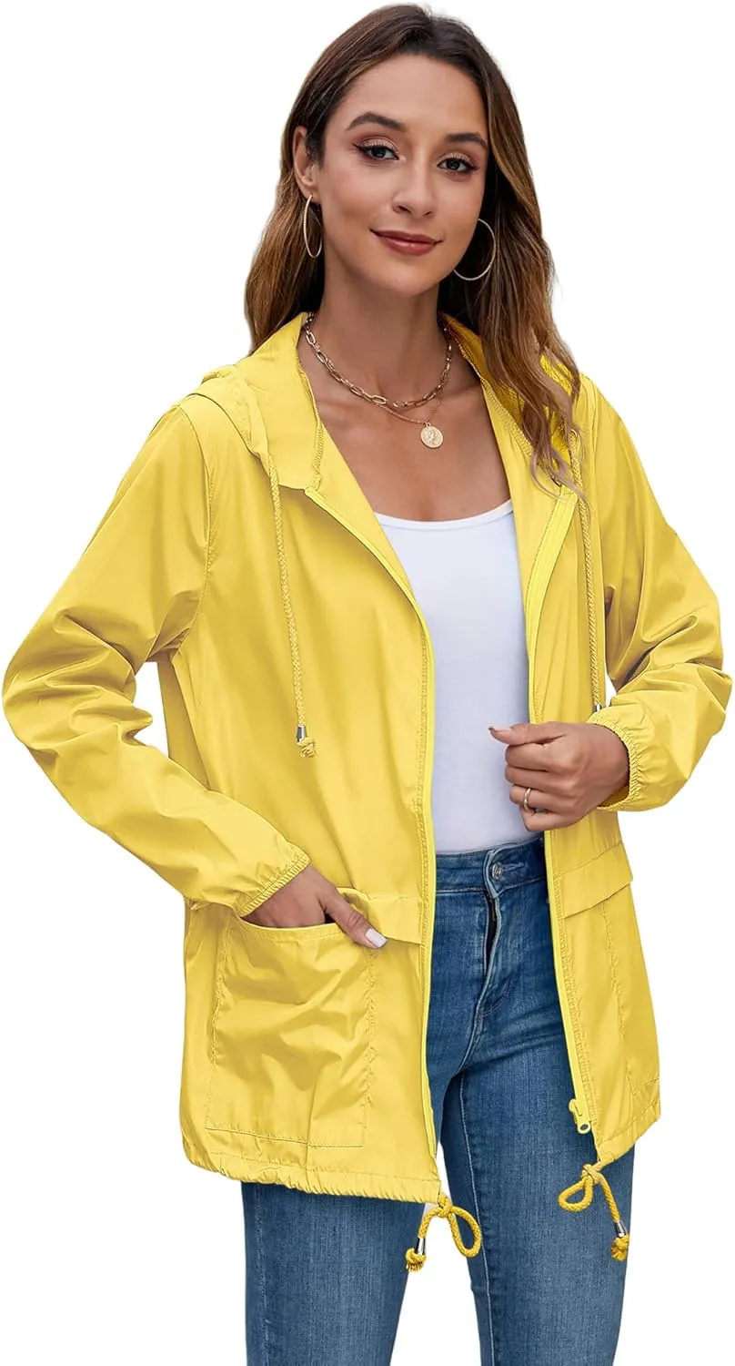 Hount Women's Lightweight Hooded Raincoat Waterproof Packable Active Outdoor Rain Jacket (S-3XL)