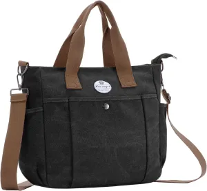 HUA ANGEL Canvas Everyday Tote Bags for Women Medium Crossbody Purses Handbags with Multiple Pockets for Work Travel Beach