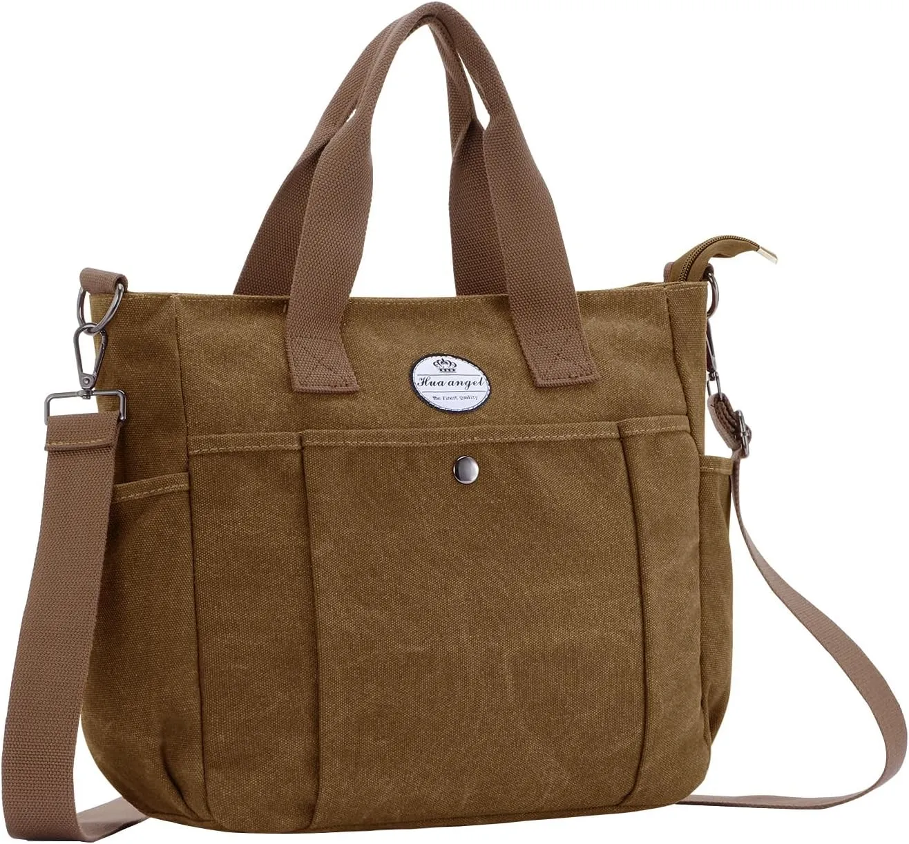 HUA ANGEL Canvas Everyday Tote Bags for Women Medium Crossbody Purses Handbags with Multiple Pockets for Work Travel Beach
