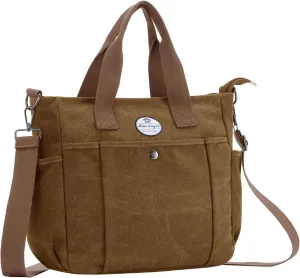 HUA ANGEL Canvas Everyday Tote Bags for Women Medium Crossbody Purses Handbags with Multiple Pockets for Work Travel Beach
