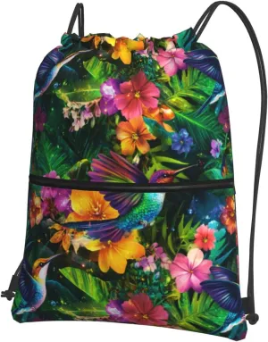 Hummingbird Drawstring Backpack Unisex Gym Bags Sport String Bag for Hiking Yoga Travel Swimming Beach 15 X 18 Inch