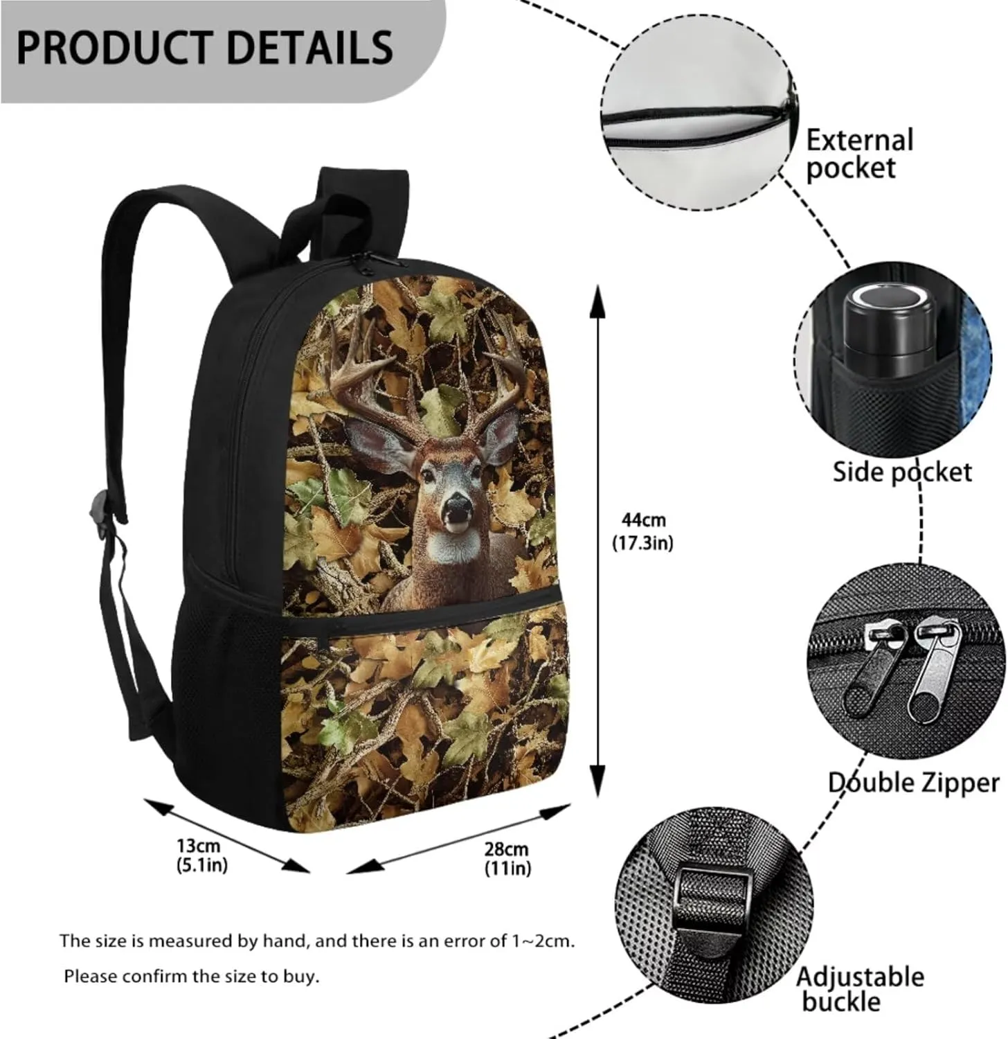 Hunting Forest Elk Print Kids Backpack with Small Lunch Tote Bag & Pencil Case Zipper Closure Girls Boys Teens Shoulder Bookbag Rucksacks with Zipper Pocket, Set of 3