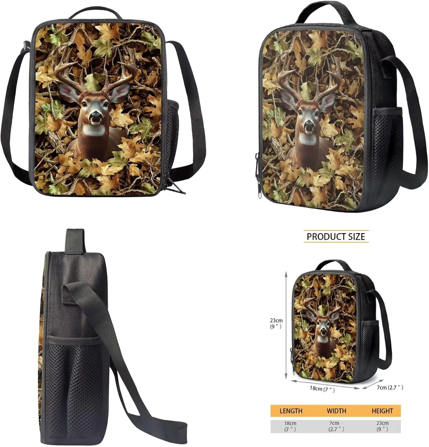 Hunting Forest Elk Print Kids Backpack with Small Lunch Tote Bag & Pencil Case Zipper Closure Girls Boys Teens Shoulder Bookbag Rucksacks with Zipper Pocket, Set of 3