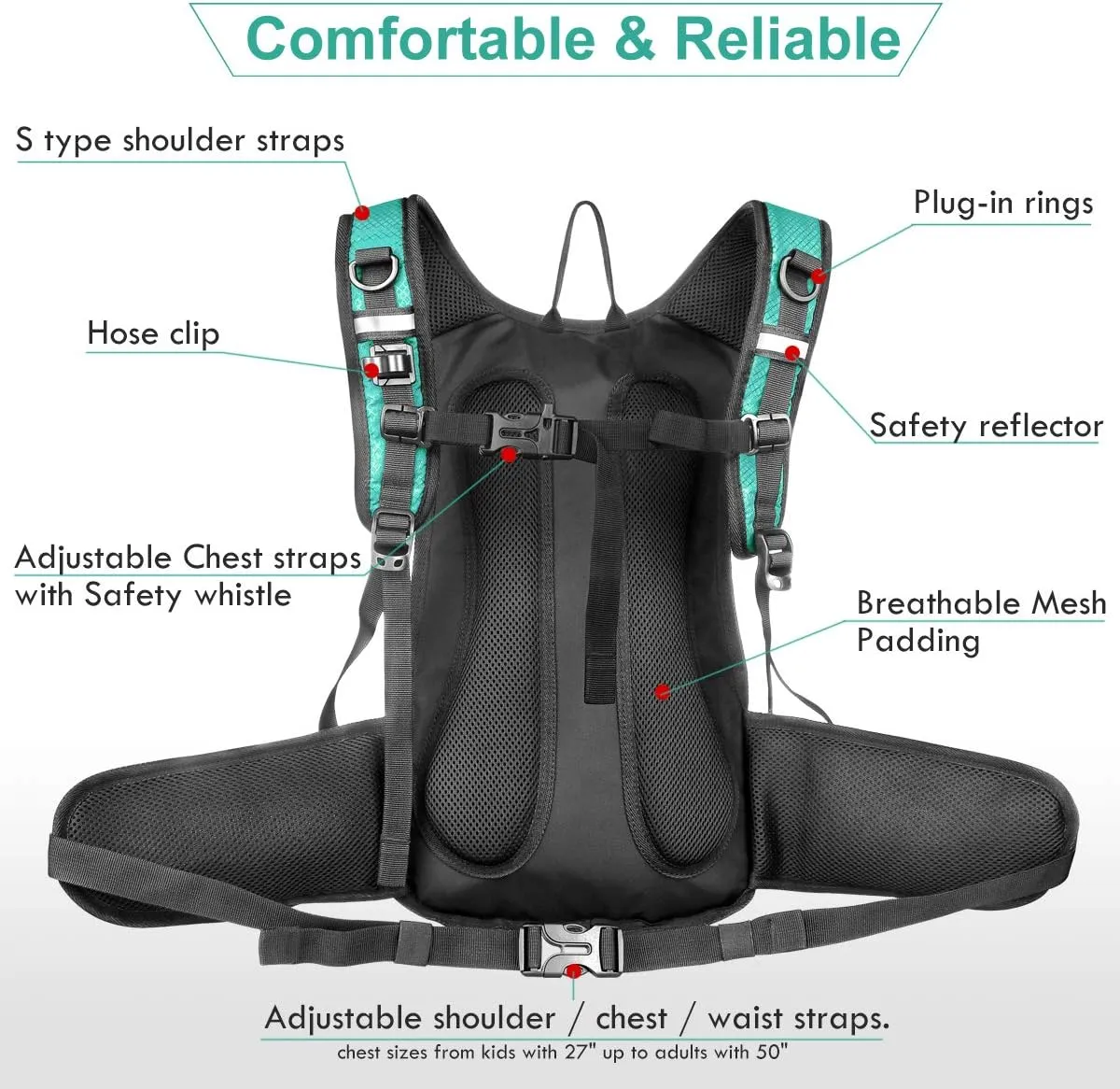Hydration Pack, Insulated Hydration Backpack with 2L BPA Free Water Bladder and Storage, Hiking Backpack for Men, Women, Kids for Running, Cycling, Camping - Keep Liquid Cool up to 5 Hours