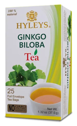 Hyleys Ginkgo Biloba Green Tea - 25 Tea Bags (6 Pack - 150 Tea Bags Total) - Brain Support Herbal Tea Blend with Citrus