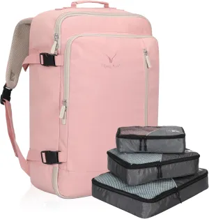 Hynes Eagle Carry on Backpack 38L Large Travel Backpack for Women Flight Approved Weekender Bag Laptop Backpack Men 15 inches Light Pink with 3PCS Packing Cubes Set Grey