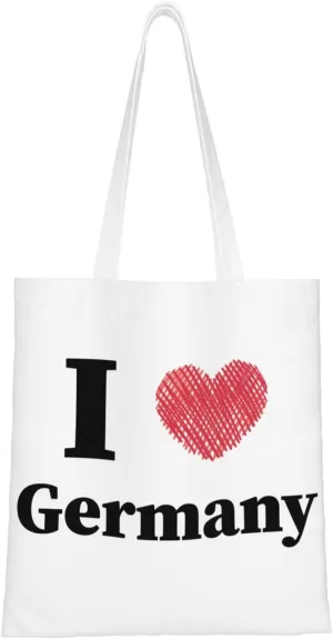 I Love Germany Tote Bag for Women Canvas Shopping Bags Reusable Large Capacity Casual Shoulder Handbags Grocery Bags DIY Gift Bags