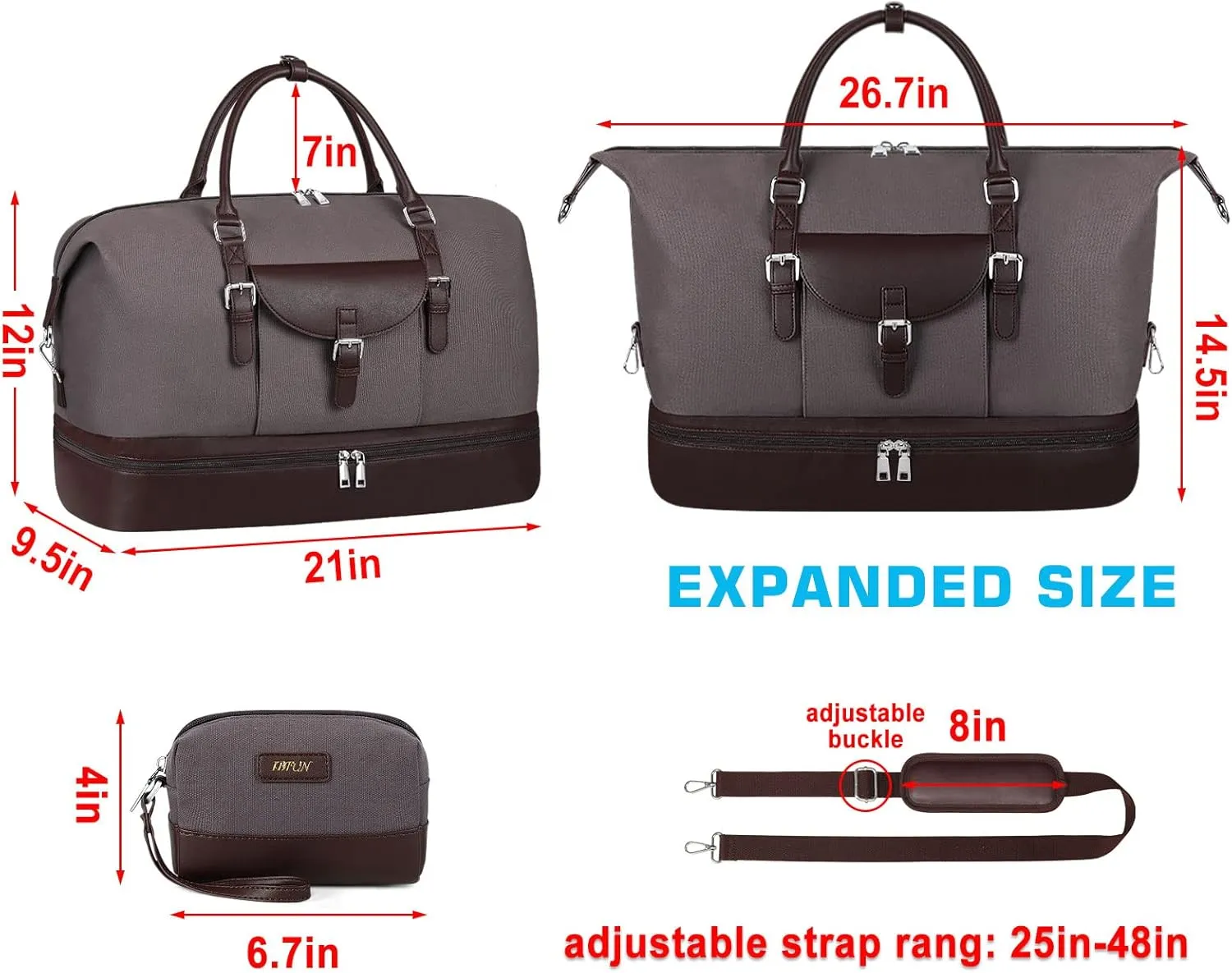 IBFUN Weekender Bags for Women, Large Overnight Bag Canvas Travel Duffel Bag Carry On Tote with Shoe Compartment 21" 3Pcs Set