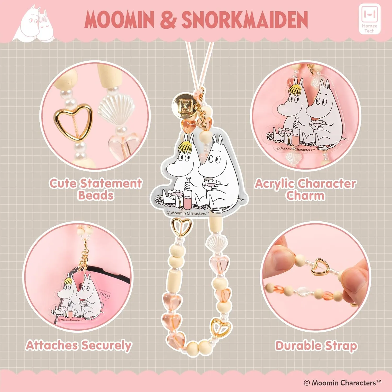 iFace Moomin Beaded Wristlet Universal Charm Strap – Cute Wrist Strap for Cell Phone Camera Keys AirPods