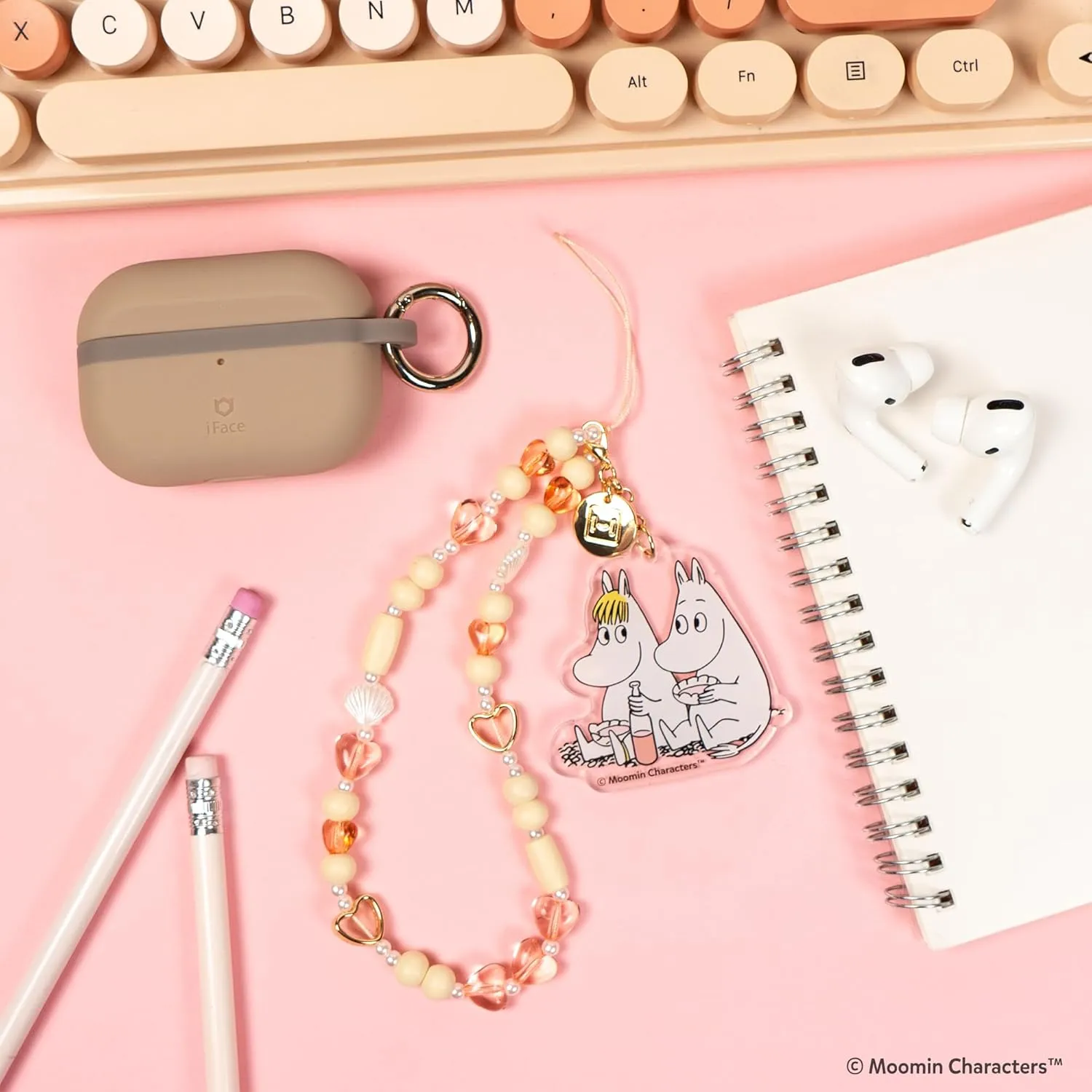 iFace Moomin Beaded Wristlet Universal Charm Strap – Cute Wrist Strap for Cell Phone Camera Keys AirPods