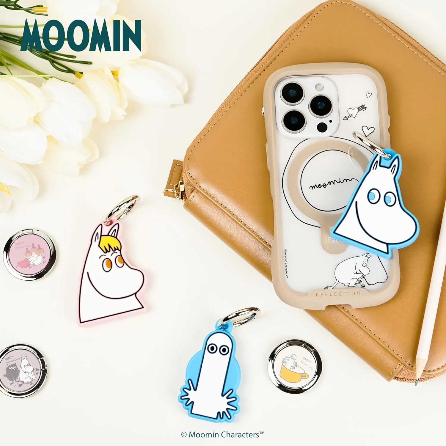 iFace Moomin Character Figure Case Compatible with Apple AirTags – Silicone Protective Keychain Cover [Carabiner Clip Included] – Moomintroll