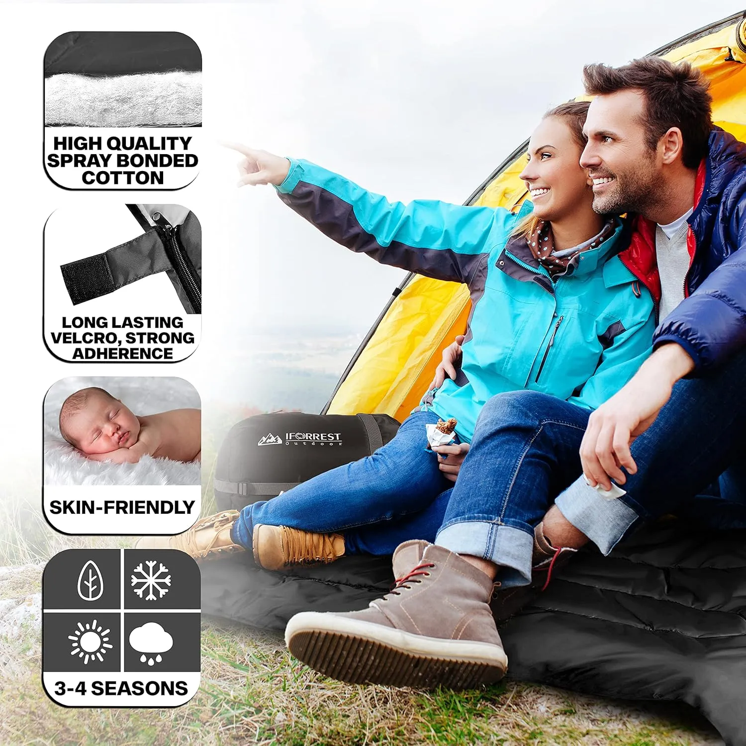 IFORREST Double Sleeping Bag for Adults - 2 Person Cold Weather(3-4 Seasons) Camping Bed, Extra-Wide & Warm - Queen Size XL