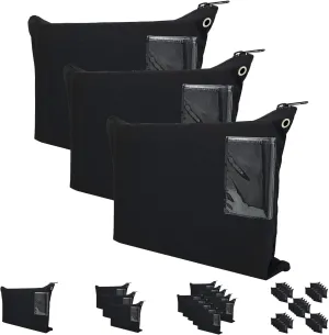 Interoffice Mailer Transit Sack – Extra Large & Durable – Black Canvas Zipper Bank Bag with ID Window (18" x 14", 3 Bags)