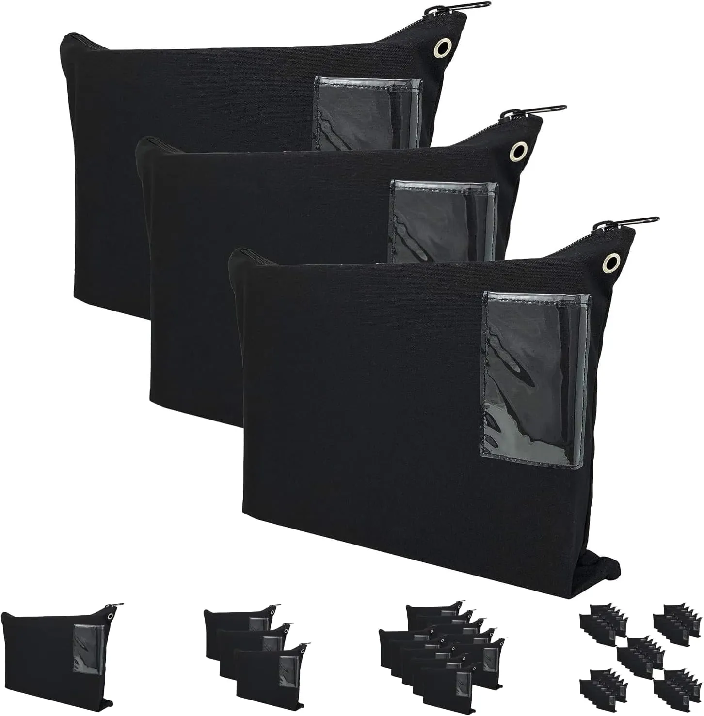 Interoffice Mailer Transit Sack – Extra Large & Durable – Black Canvas Zipper Bank Bag with ID Window (18" x 14", 3 Bags)