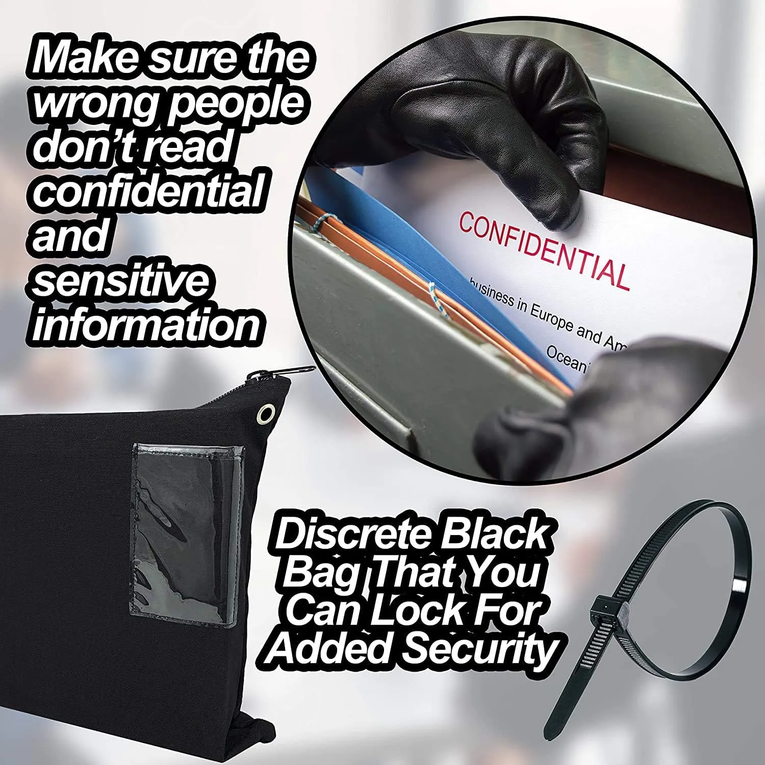Interoffice Mailer Transit Sack – Extra Large & Durable – Black Canvas Zipper Bank Bag with ID Window (18" x 14", 3 Bags)
