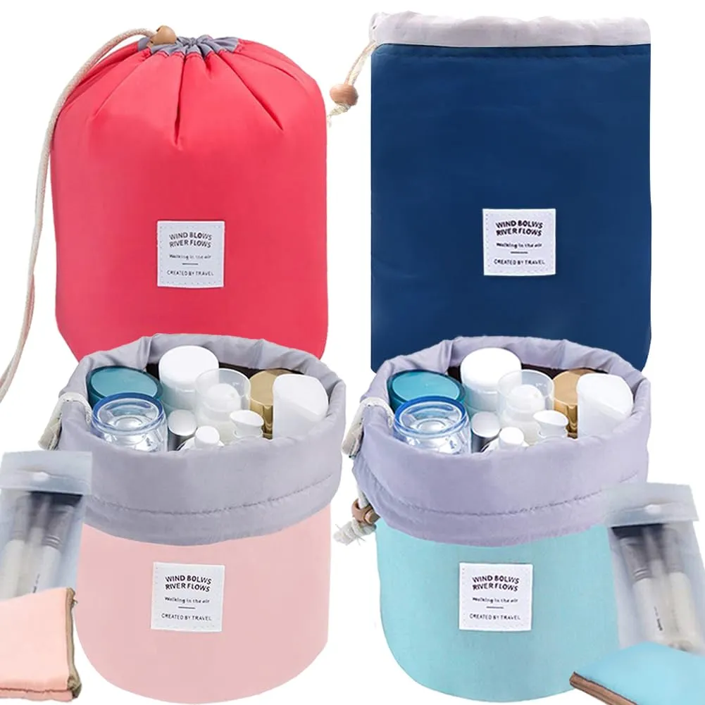 INVODA Drawstring Cosmetic Bag 4PCS Travel Makeup Bag for Women Toiletry Bag Portable Drawstring Make up Organizer Bag for Travel (Green Pink Blue Red)