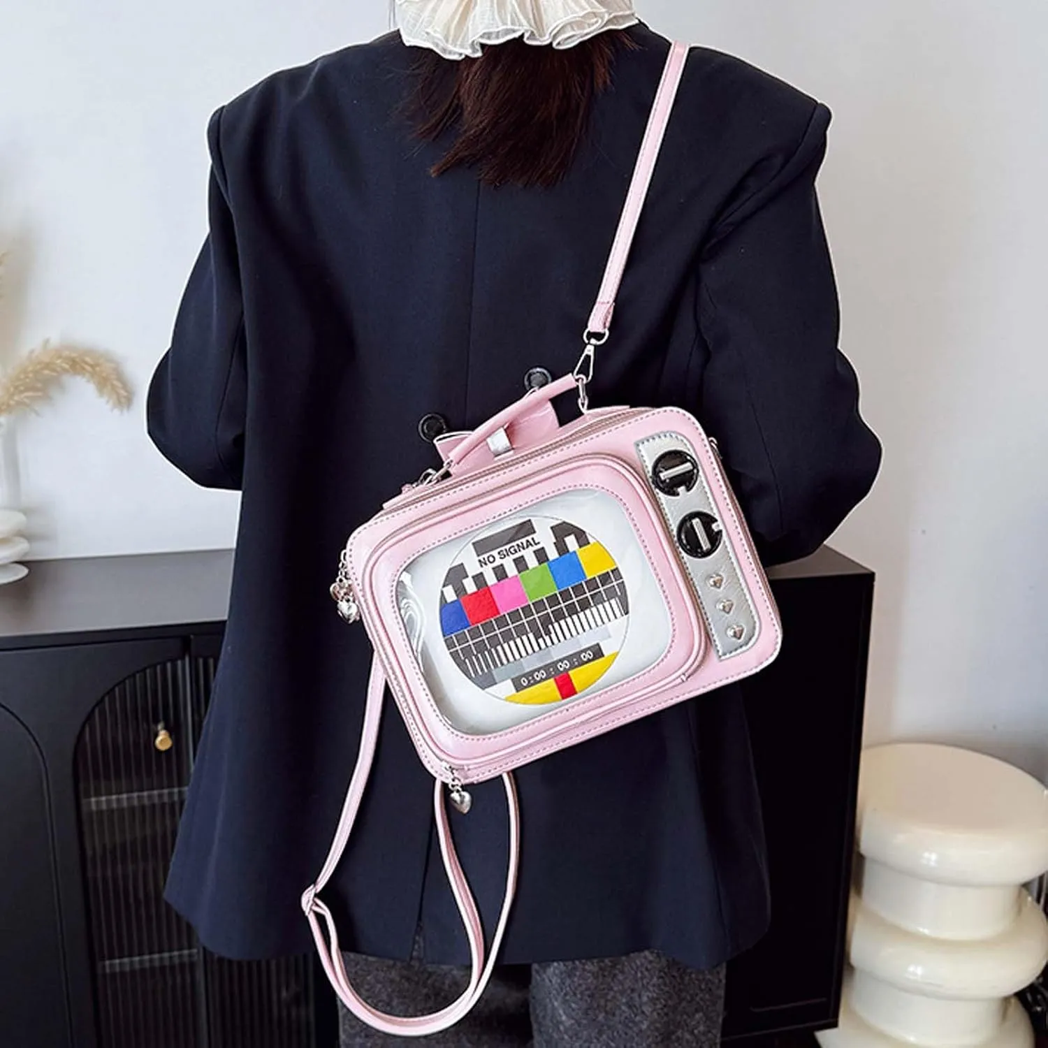itabag Retro Television Shoulder Bag Clear Windows Anime Display Crossbody Bag for women anime pins display