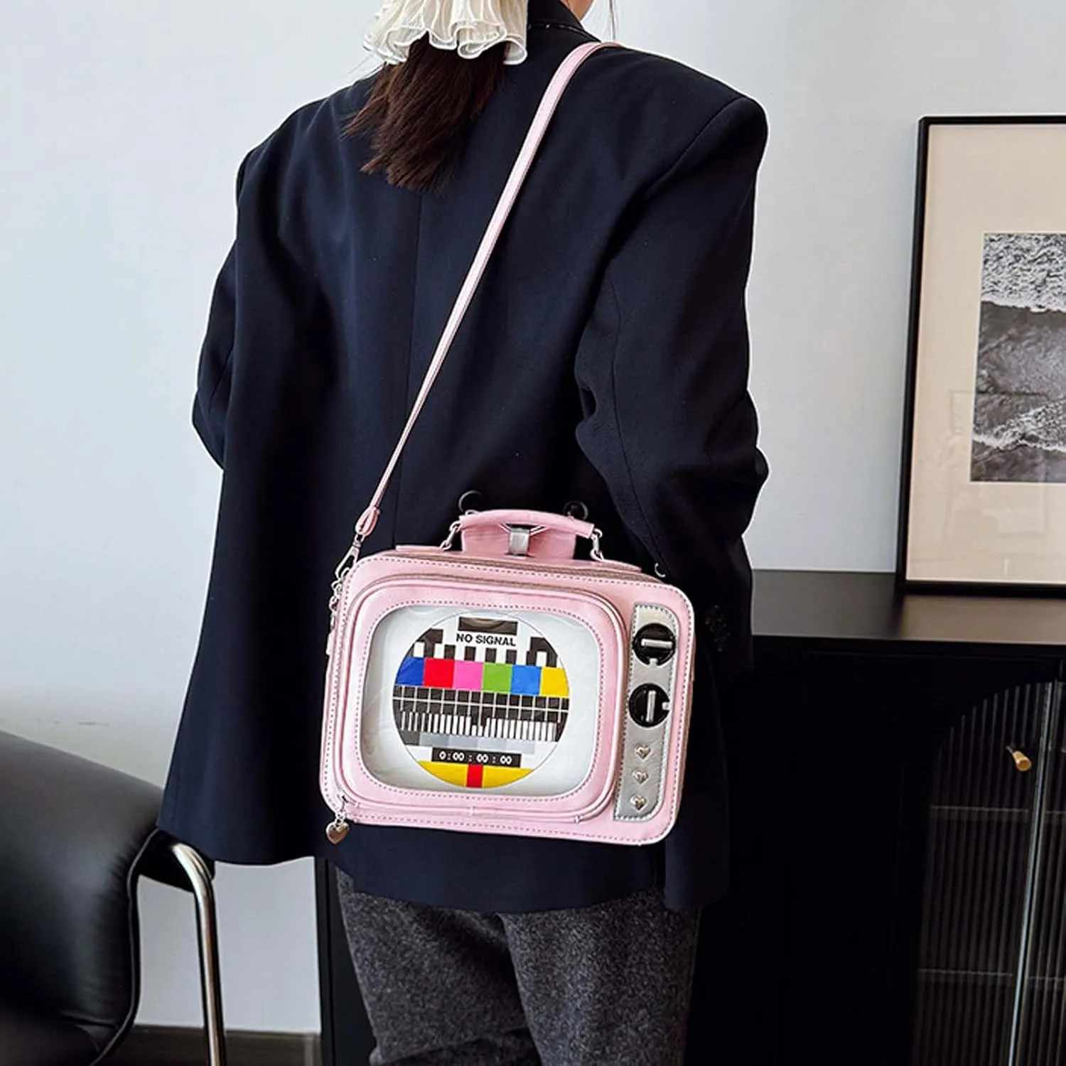 itabag Retro Television Shoulder Bag Clear Windows Anime Display Crossbody Bag for women anime pins display