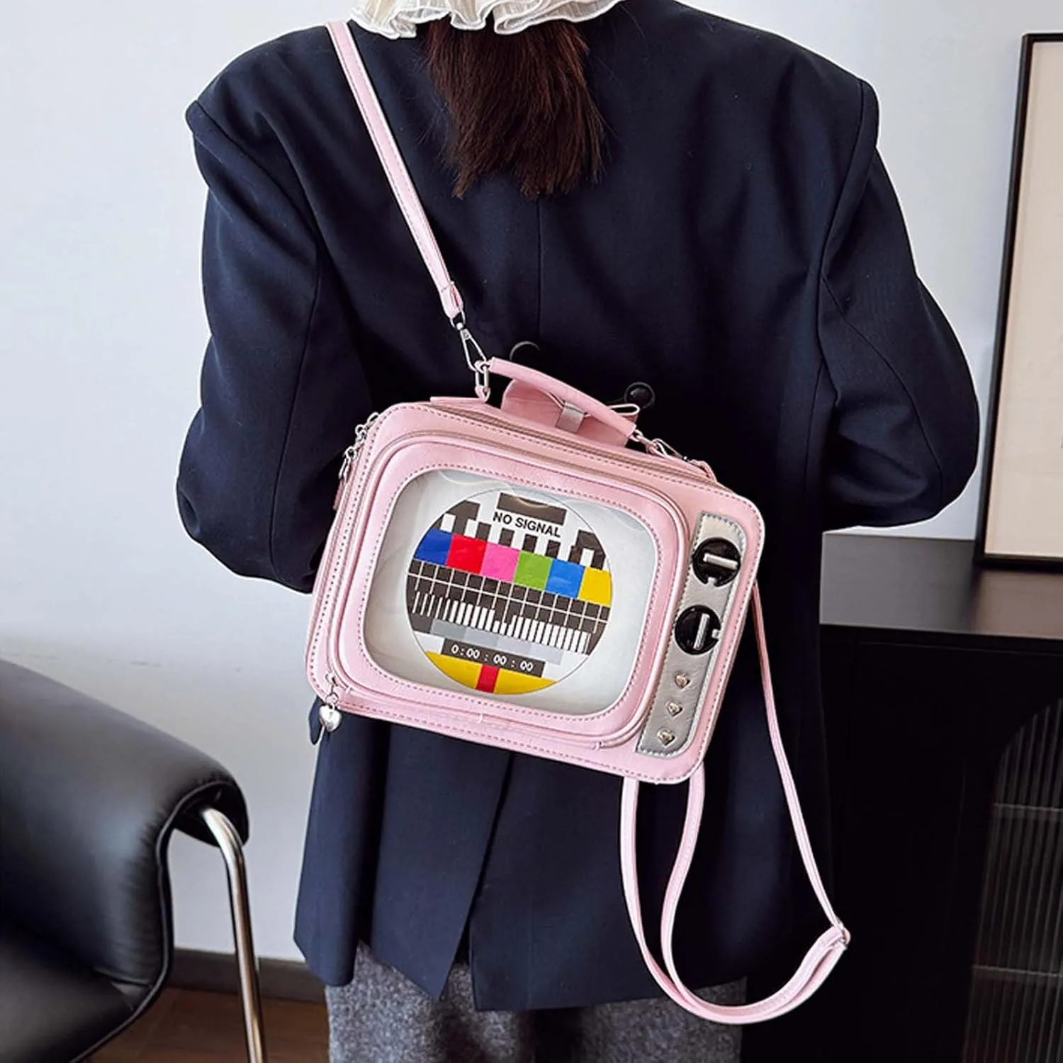 itabag Retro Television Shoulder Bag Clear Windows Anime Display Crossbody Bag for women anime pins display