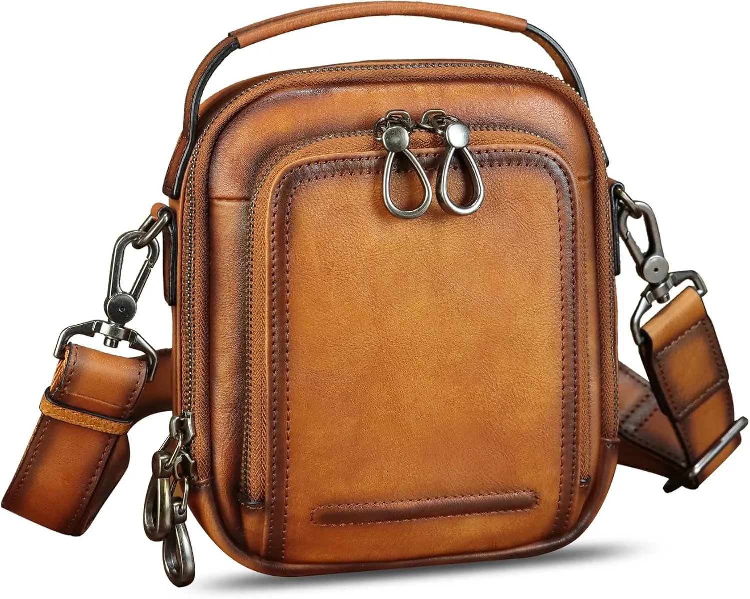 IVTG Genuine Leather Messenger Bag for Men Small Sling Purse Crossbody Shoulder Bags Satchel for Work Business Handbags