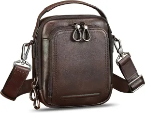 IVTG Genuine Leather Messenger Bag for Men Small Sling Purse Crossbody Shoulder Bags Satchel for Work Business Handbags