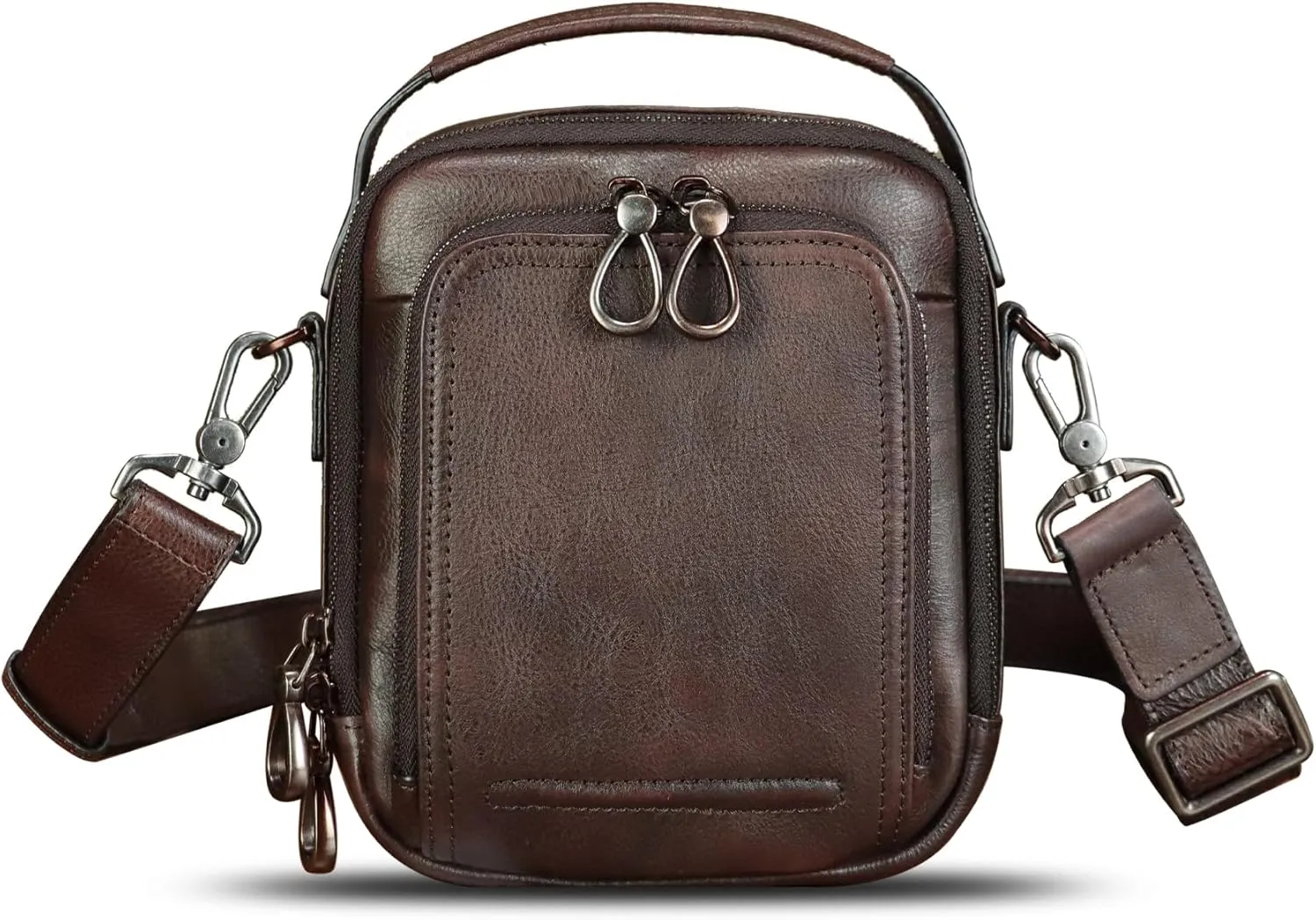 IVTG Genuine Leather Messenger Bag for Men Small Sling Purse Crossbody Shoulder Bags Satchel for Work Business Handbags