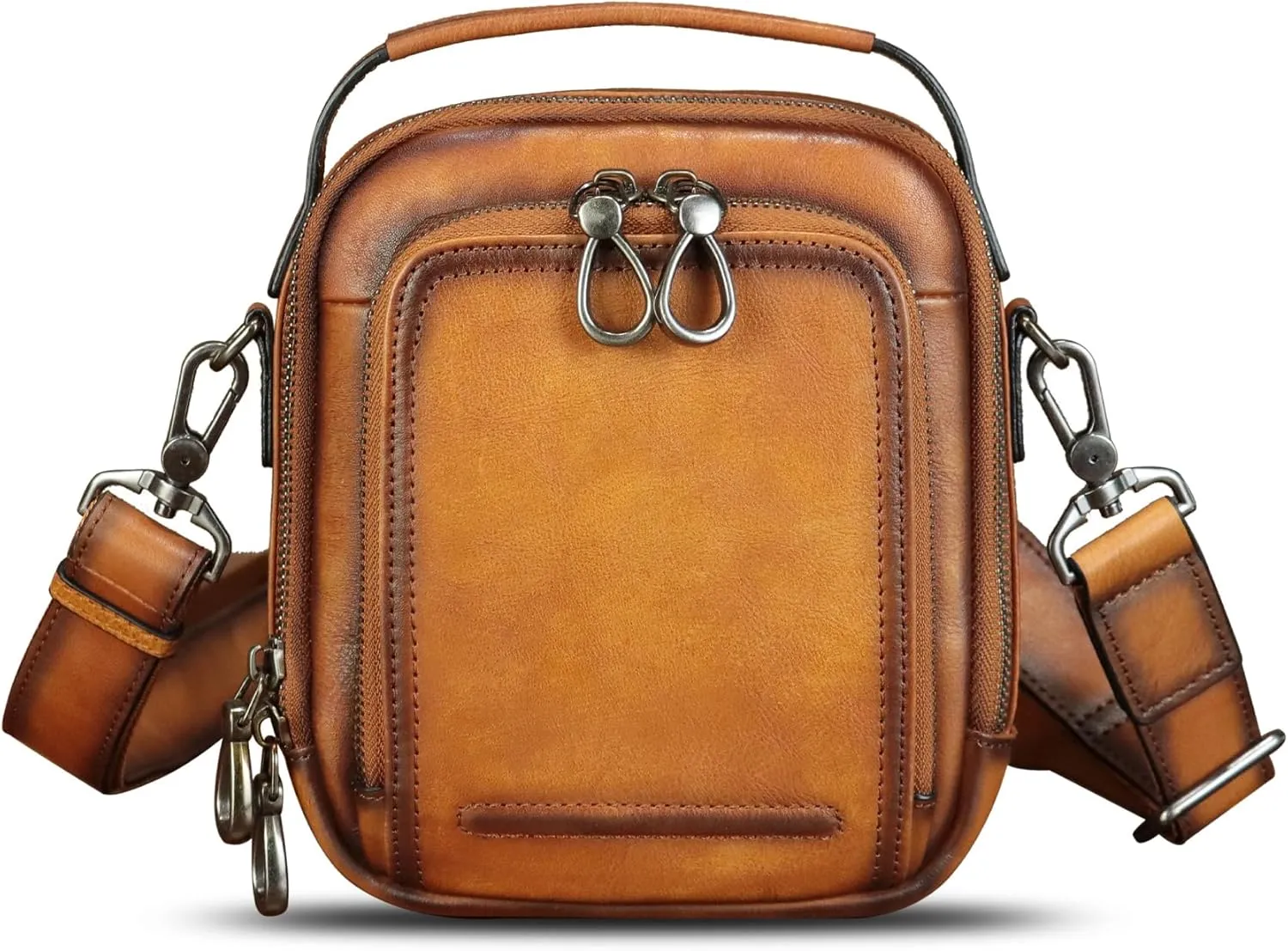 IVTG Genuine Leather Messenger Bag for Men Small Sling Purse Crossbody Shoulder Bags Satchel for Work Business Handbags