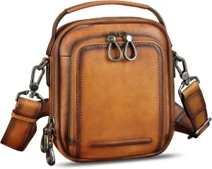 IVTG Genuine Leather Messenger Bag for Men Small Sling Purse Crossbody Shoulder Bags Satchel for Work Business Handbags