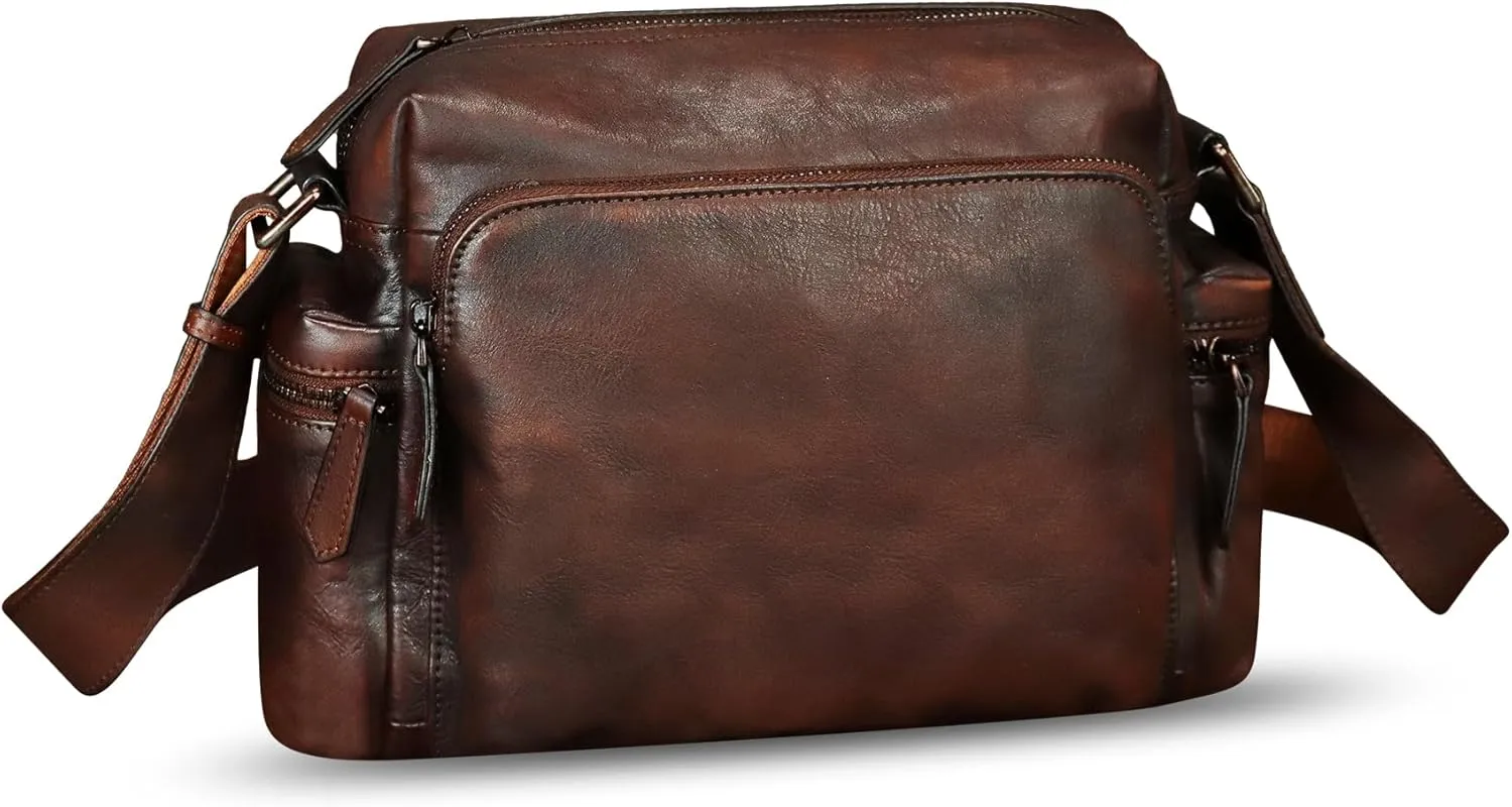 IVTG Genuine Leather Purse and Messenger Bag for Men Fashion Leather Shoulder Bag Briefcase Satchel Crossbody Bags Strap