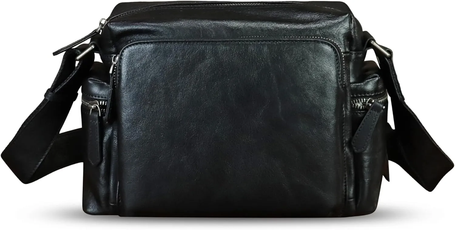 IVTG Genuine Leather Purse and Messenger Bag for Men Fashion Leather Shoulder Bag Briefcase Satchel Crossbody Bags Strap