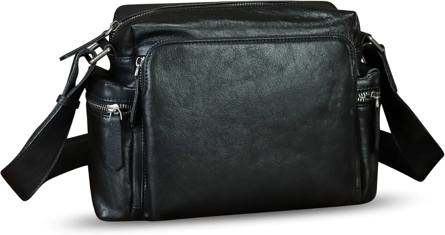 IVTG Genuine Leather Purse and Messenger Bag for Men Fashion Leather Shoulder Bag Briefcase Satchel Crossbody Bags Strap