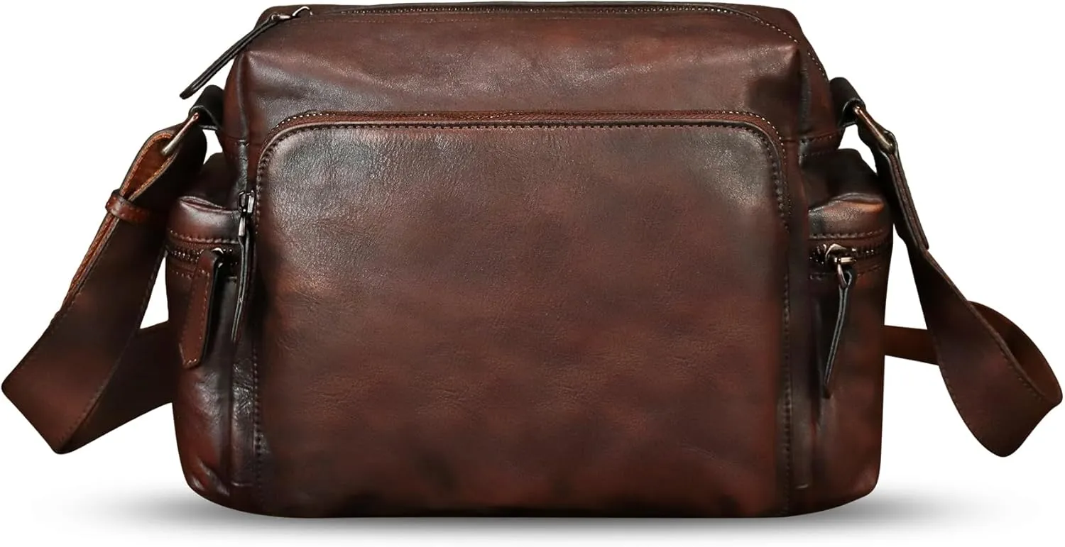 IVTG Genuine Leather Purse and Messenger Bag for Men Fashion Leather Shoulder Bag Briefcase Satchel Crossbody Bags Strap