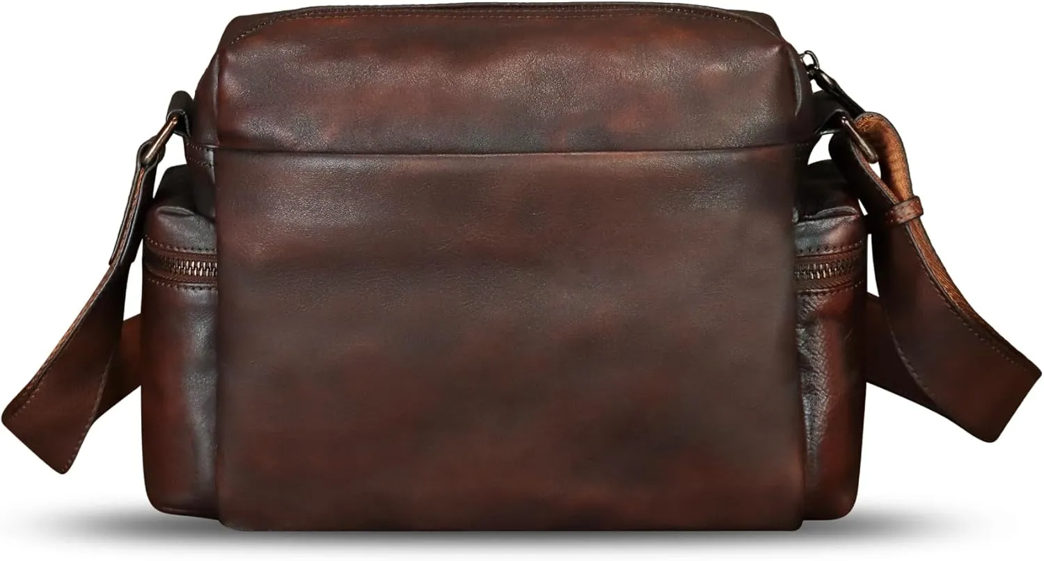 IVTG Genuine Leather Purse and Messenger Bag for Men Fashion Leather Shoulder Bag Briefcase Satchel Crossbody Bags Strap