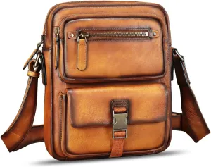 IVTG Genuine Leather Purse and Messenger Bag for Men Fashion Leather Shoulder Bags Briefcase Crossbody Satchel Bag with Strap