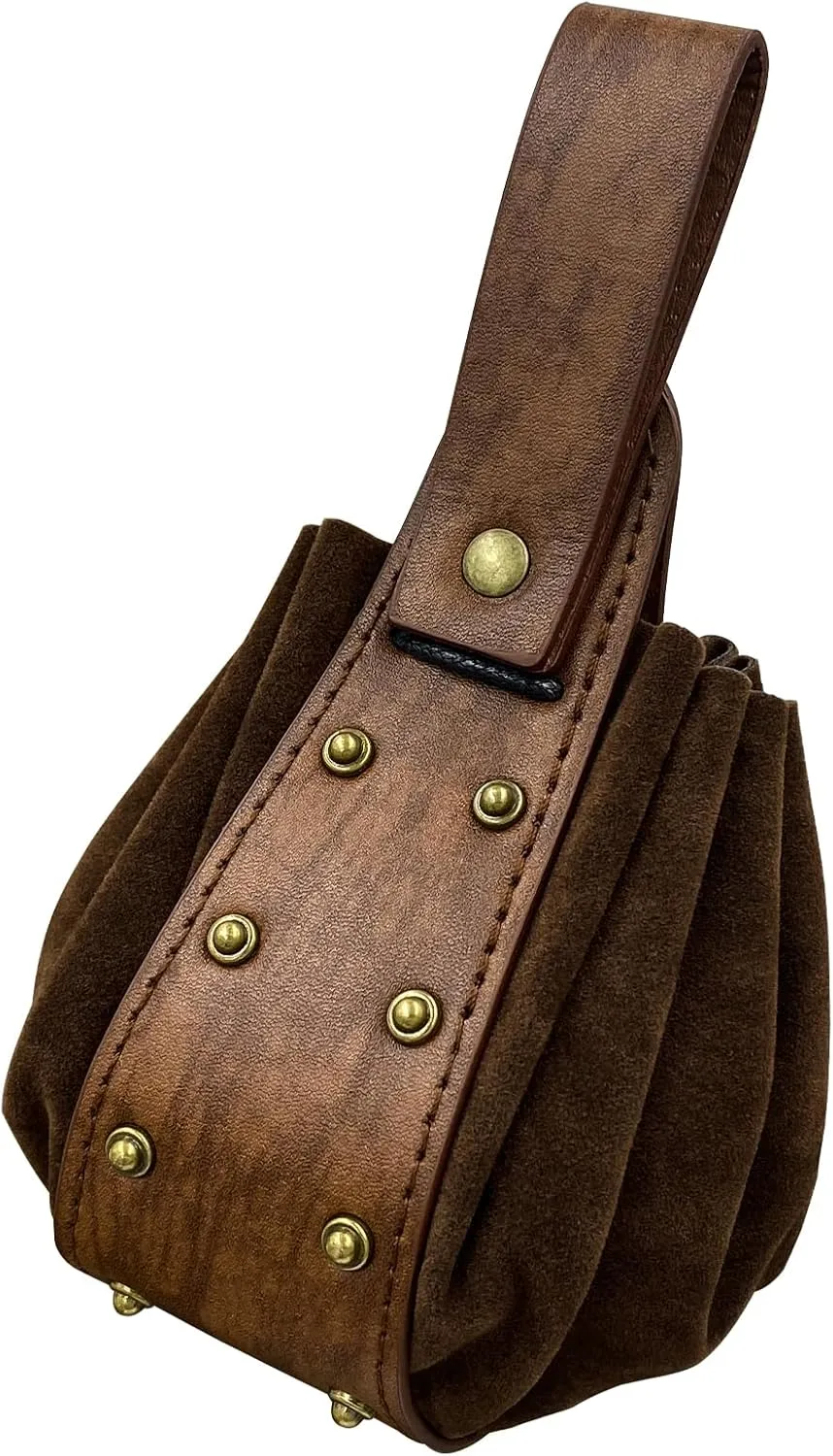 JAOYU Leather Drawstring Belt Pouch Renaissance Medieval Coin Pouch Leather Waist Pack Vintage Belt Pouch Dice Bag for LARP Ren Faire Accessories
