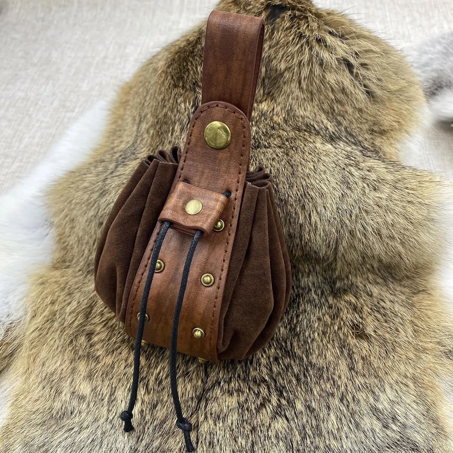 JAOYU Leather Drawstring Belt Pouch Renaissance Medieval Coin Pouch Leather Waist Pack Vintage Belt Pouch Dice Bag for LARP Ren Faire Accessories