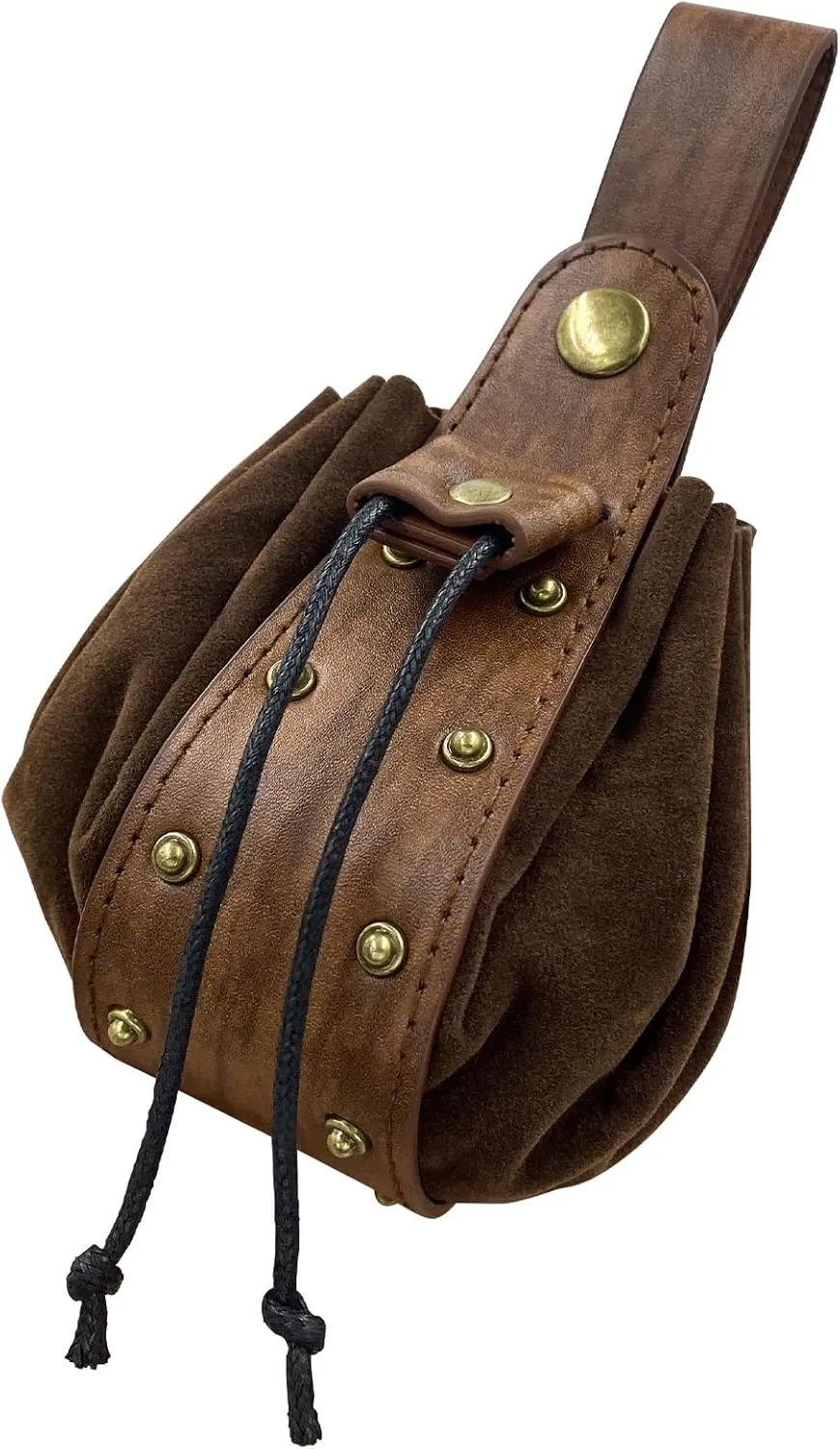 JAOYU Leather Drawstring Belt Pouch Renaissance Medieval Coin Pouch Leather Waist Pack Vintage Belt Pouch Dice Bag for LARP Ren Faire Accessories