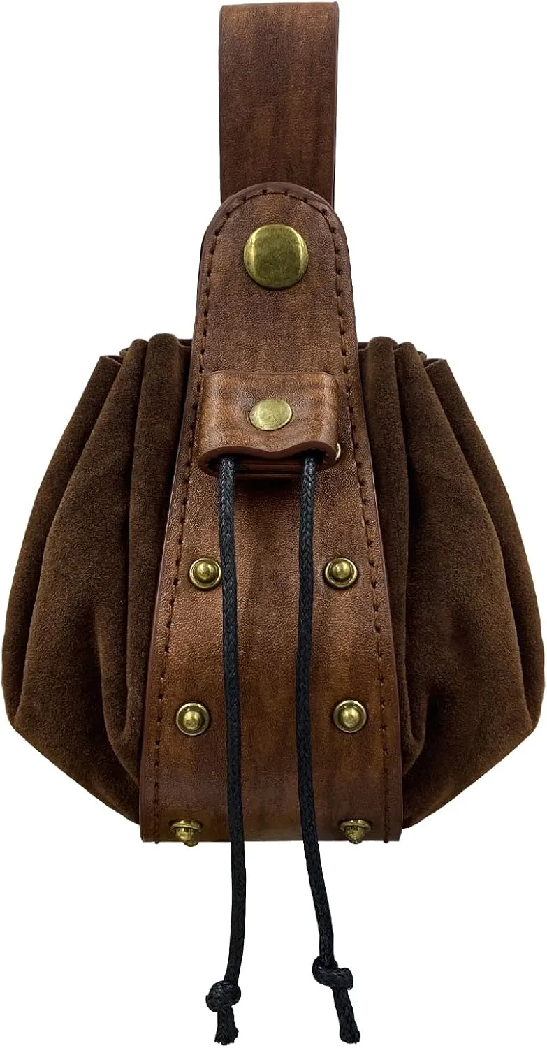 JAOYU Leather Drawstring Belt Pouch Renaissance Medieval Coin Pouch Leather Waist Pack Vintage Belt Pouch Dice Bag for LARP Ren Faire Accessories